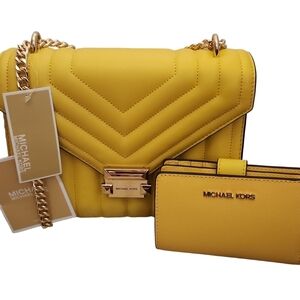 NWT $628 Michael Kors versatile chain shoulder bag - Yellow & WALLET